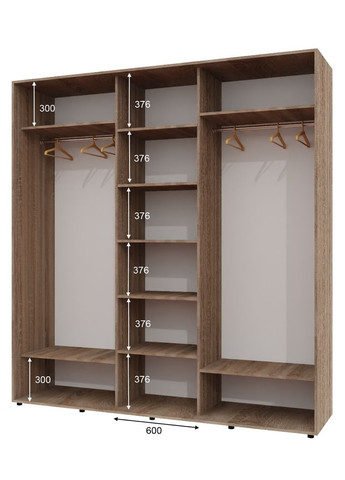 Шафа-купе тридверна 230*60*250 см Дуб Сонома Трюфель 3 двері ДСП наповнення ШК-04 Алекса (360474090)