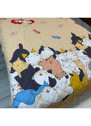Дитяче покривало-ковдра "Sweet Dreams" (Коттон + Teddy Fur). 150х210 см Бежевого кольору з котами No Brand (368565104)