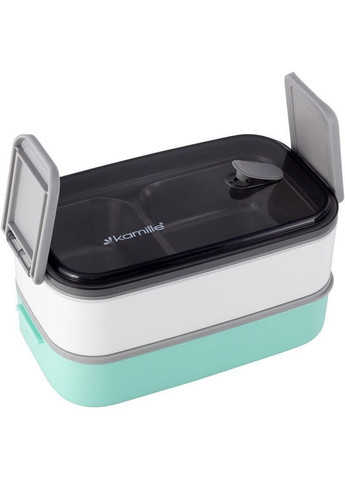 Ланч-бокс Snack 1400мл, дворівневий з приборами, бірюзовий Kamille (330019484)