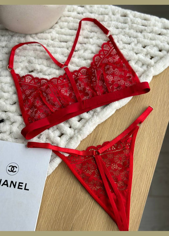 Красный комплект женского белья базовый кружевной Simply sexy