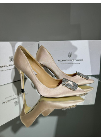 No Brand Святкові атласні беж туфлі з білою брошкою бежевий з текстиль, — (351394412)