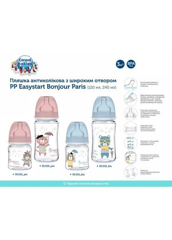 Пляшечка для годування (35/231_blu) Canpol Babies Bonjour Paris з широким отвором 120 мл Синя (268141640)