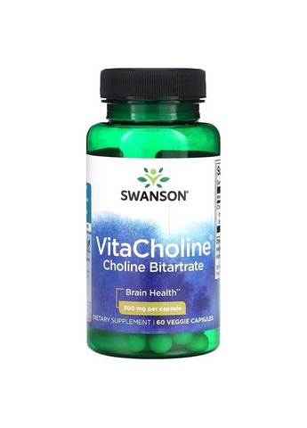 Холин битартрат VitaCholine Choline Bitartrate, 300 mg, 60 Veggie Capsules Swanson (292577713)
