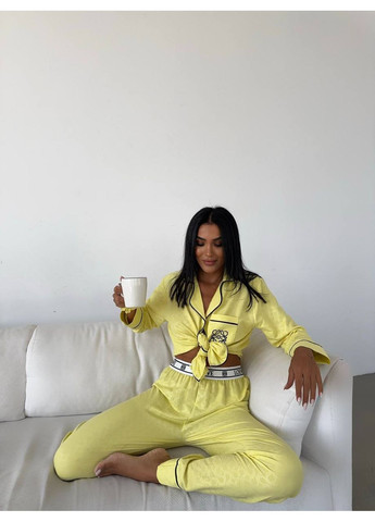 Желтая всесезон женская пижама жёлтая свитшот + брюки Vital-Textile 1272