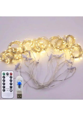 Светодиодная гирлянда штора роса на проволоке 3х2 м 200 LED пульт + USB теплый белый Grand (370620622)
