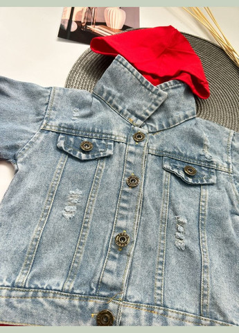 Комбінована демісезонна джинсівка watch out з червоними вставками 10538 No Brand