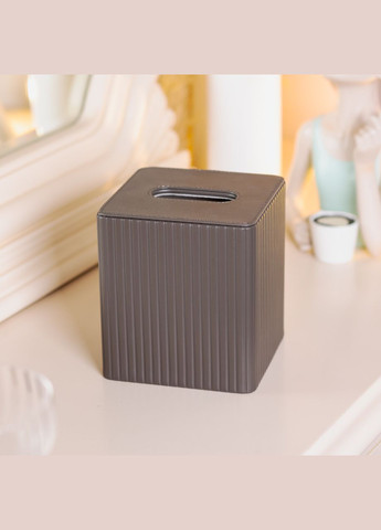 Серветниця з еко шкіри настільна 13х13х14.5 см органайзер для серветок Сірий HP-3-201G Yiwu (371482003)