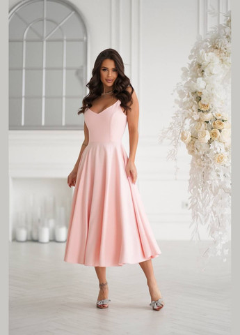 Пудровое праздничный, вечернее платье бэби долл, с юбкой-солнце, с открытыми плечами Garna однотонное