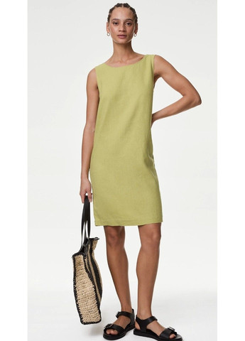 Светло-зеленое повседневный женское льняное платье без рукавов m&s (57131) s светло-зеленое H&M