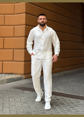 Білий костюм жатий льон туреччина штани та сорочка No Brand