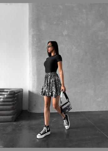 Черно-белая воздушная летняя юбка из качественного плотного евро-крепа в актуальном принте, объёмная юбка с воланами в размере 42-48 No Brand