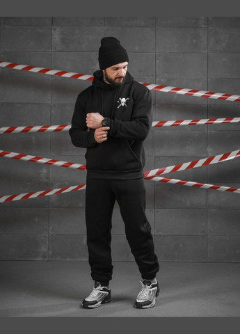 Мужской зимний спортивный костюм на флисе с принтом Нет жали Нет страха черный No Brand (313236746)