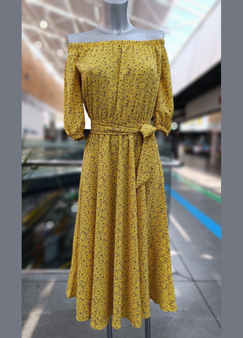 Желтое вечернее платье-миди желтое на резинке 2 Льва