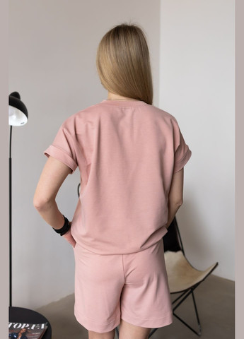 Женский костюм-двойка футболка с шортами пудровый Capricious 117 (330823296)