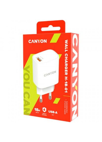 Зарядний пристрій Canyon wall charger 1*usb, qc3.0 18w (268141776)