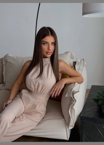 Жіночий комбінезон FINO Mode комбінезон-брюки однотонний бежевий святковий, коктейльний, діловий, карнавальний, повсякденний, вечірній костюмна