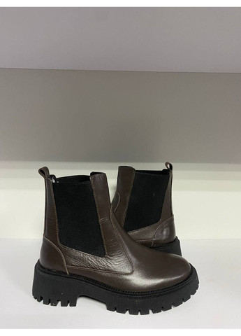 Зимние кожаные зимние коричневые ботиночки No Brand