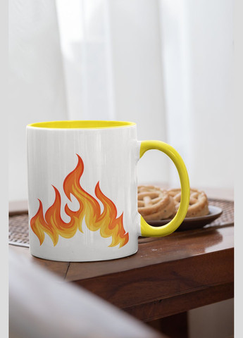 Чашка керамічна з принтом "Не роби Баті нерви" 330 мл, біла з жовтою ручкою No Brand (324262763)