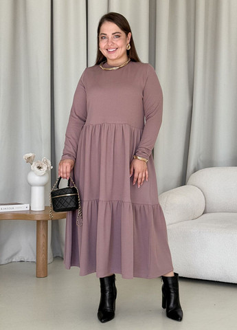 Бежева повсякденний тепла зимова утеплена вільна сукня а-силуетна рубчик на флісі (солоха в подарунок) сукня-світшот, сукня-водолазка, сукня светр, силуетна Merlini однотонна