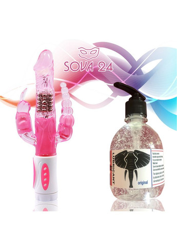 Вібратор Pretty Bunny для потрійний стимуляції з лубрикантом полуничним для жінок No Brand (340914806)