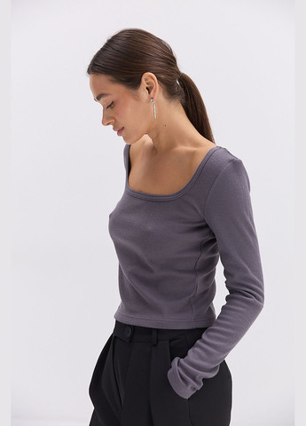 Жіночий лонгслів у шоколадний рубчик з квадратною горловиною Arjen (317233863)