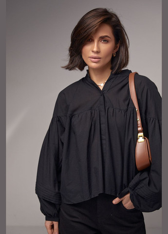 Чорна бавовняна блузка з широкими рукавами на зав'язках Lurex