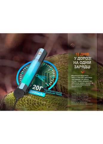Ліхтар ручний E-CP блакитний, 1600 люмен, водонепроникний, акумулятор 5000 мАг, IP68, 222 м Fenix (394237571)