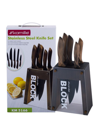 Набір ножів 6 предметів з порожніми ручками на підставці Kamille коричневий,