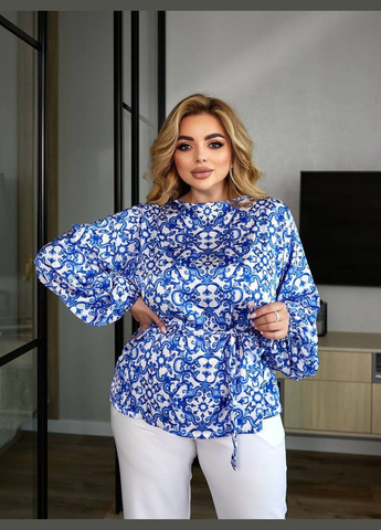 Синяя женская блуза свободного кроя из шелка цвет синий р.48/52 454684 New Trend