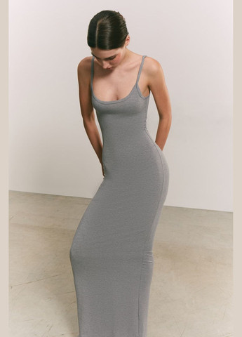 Комбінована сукня приталена максі сірий меланж 621 Papaya