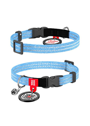 Ошейник для котов Re-cotton с QR паспортом, светоотражающий, XS, Ш 10 мм, Дл 20-30 см, голубой WAUDOG (330245228)