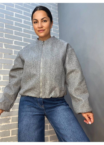 Серая демисезонная куртка женская 2716 ткань пальто бомбер жакет на резинке с карманами короткая Lady yep