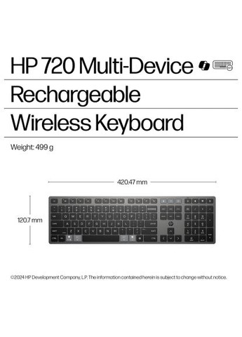 Клавіатура 720 Multi-Device Rechargeable Wireless/Bluetooth UA Black (9T5B1AA) HP 720 Multi-Device Rechargeable Wireless/Bluetooth U (358066822)