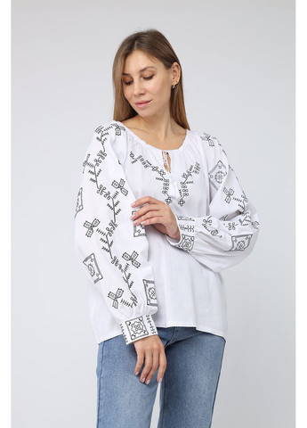 Біла вишиванка з довгим рукавом жіноча колір білий cb-00285310 Yuki льон (370499399)
