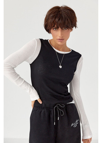 Двухслойный лонгслив в рубчик с имитацией жилетки - серый цвет Lurex (364967726)