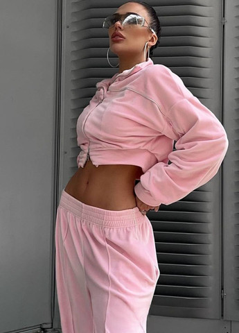 Повсякденний оверсайз костюм двійка декорований кантом: вкорочена кофта на блискавці + штани з вирізами Україна (328558950)