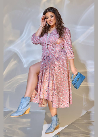 Розовое женское свободное платье из софта цвет пудра р.50/52 449676 New Trend