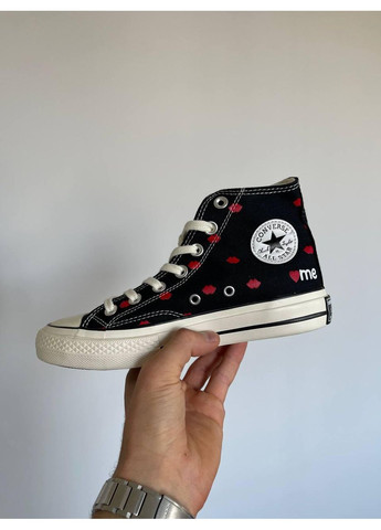 КЕДЫ ЖЕНСКИЕ CONVERSE CHUCK 70 EMBROIDERED LIPS BLACK КОНВЕРС No Brand чёрные демисезоны (367170505)