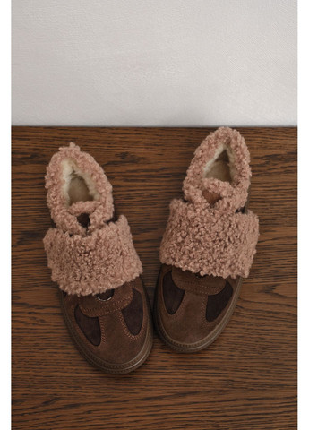 Темно-коричневые женские зимние кеды из тёмно-коричневой замши на шнурках с большой меховой липучкой (отшив 3 дня) Paradize