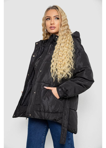 Чорна демісезонна куртка жіноча демісезонна з поясом Ager 207R2023