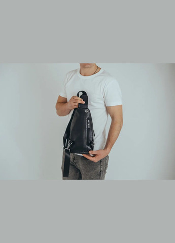 Слинг кожаный черный мужской на плечо Tiding Bag (302391009)