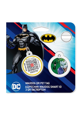 Адресник для собак и котов металлический Smart ID с QR паспортом, рисунок "Джокер зеленый", круг, Дл 25 мм WAUDOG (365061865)