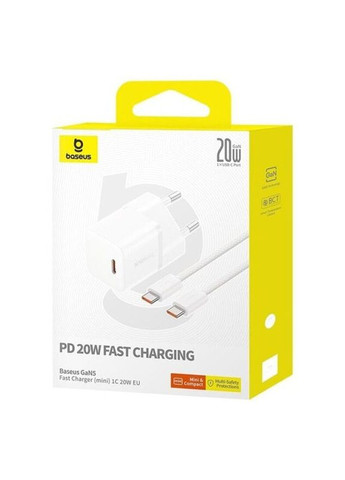 Зарядний пристрій GaN5 Fast Charger (mini) PD20W (1USB C) + кабель Type C to Type C (P10110900113) Білий Baseus (372163458)