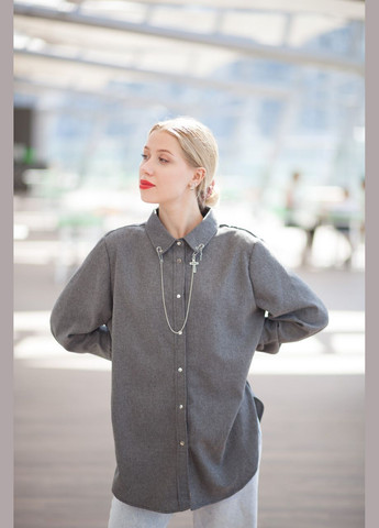 Сорочка жіночій - оверсайз на кнопках з люверсами для прикрас на комірі JUGO BERLIN (301968146)