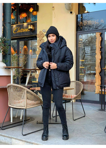 Черная зимняя 🧥 зимняя куртка на синтепоне 250 DK/DL Мода без кордонів