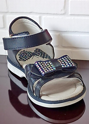 Темно-синие ортопедические босоножки сандалии на липучках для девочки том м Tom.M со стразами, с бантом
