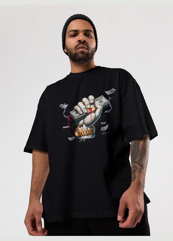 Черная мужская футболка оверсайз urban черная высокая плотность с длинным рукавом Mishe