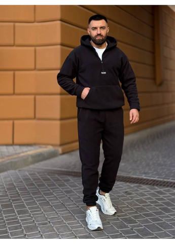 Чорний демісезонний костюм туреччина двосторонній фліс полар штани та кофта з капюшоном Україна