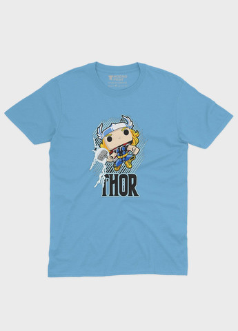 Блакитна демісезонна футболка для хлопчика з принтом супергероя - тор (ts001-1-lbl-006-024-003-b) Modno