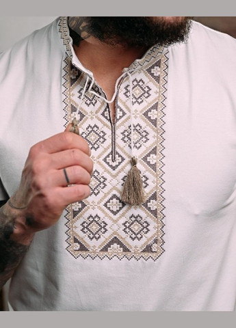 Белая мужская вышиванка коричневая No Brand